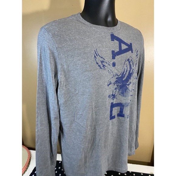 American Eagle Athletic Fit Gray With Blue Logo long Sleeve T Shirt Size M - Picture 10 of 16